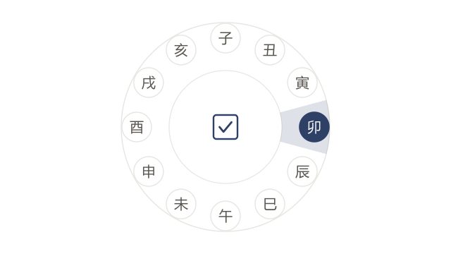 Animated twelve-branch clock stopping on Mao, the 05:00 to 07:00 sector