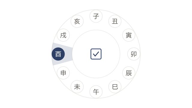 17時から19時の酉を示す十二支時計