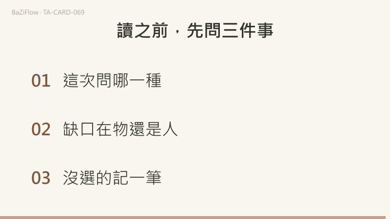 三幕演示：星幣五，雪夜裡兩個人走過亮著燈的窗，窗格裡有五枚幣；「物質」與「愛與親和」兩欄詞表；結尾列出面對兩種讀法時先問的三件事。