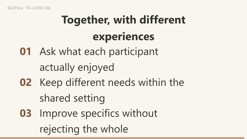 Three scenes: 1) Ten of Cups: a shared scene; 2) Different attention, shared joy; 3) Together, with different experiences.