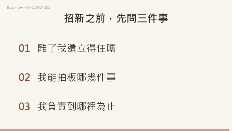 三幕演示：皇帝牌面，白須的君主坐在石椅上，一手握權杖、一手托著球；穩、拿、逆位三組詞；結尾列出招新前先問的三件事。