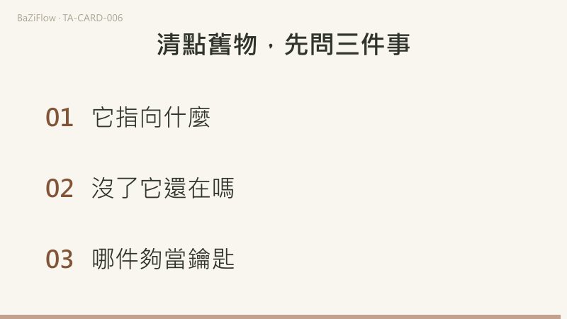 三幕演示:教皇牌面,戴冠者抬手作勢,腳邊兩把交叉的鑰匙和兩位跪著的人;主條、另一說、逆位三層詞;結尾列出整理舊物時問的三件事。