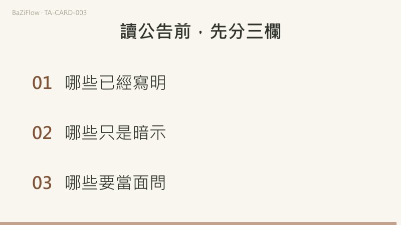 三幕演示:女祭司牌面,她坐在深淺兩根柱子之間、手裡半卷經文;秘密、沉默、逆位三組詞;結尾列出讀公告前分的三欄。