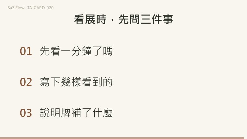 三幕演示：太陽牌面，孩子舉著紅旗騎在白馬上，身後是向日葵與矮牆；「自己看到的」與「說明牌轉述的」兩欄對照；結尾列出看展時先問的三件事。