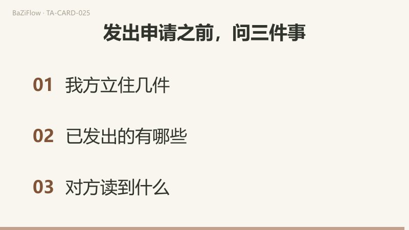 三幕演示：权杖三，背对画面的人站在崖边，三根杖立在身旁，海上有帆船和落日；词表分成他自己的位置与朝你看过来的两个视角；结尾列出发出申请之前要问的三件事。