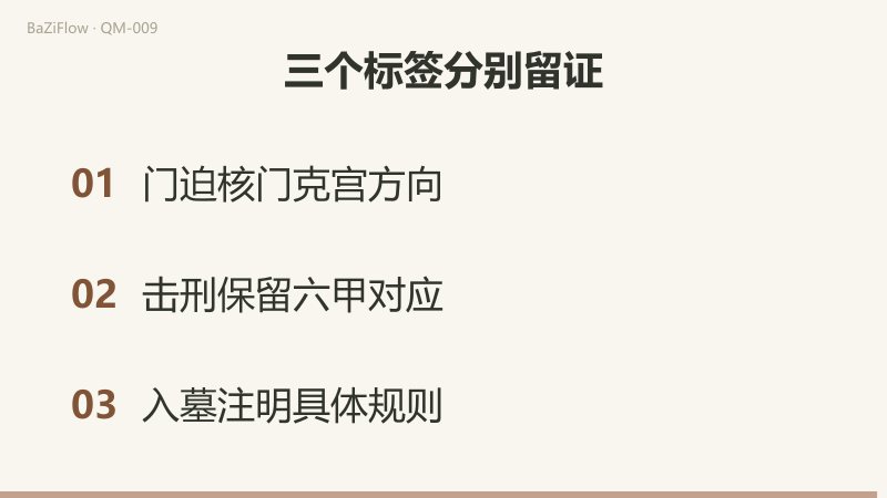 开门在震三是门金克宫木，换到离九则是宫火克门金，箭头反向；甲申所遁庚到艮八须三项齐备；最后门迫、击刑、入墓三个标签分别留证。