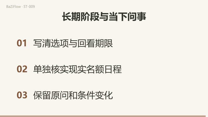 先用0到10的示意轴显示短区间位于长阶段之内；再对比长期背景保持不变、课程名额由有变满、当前报名条件改变；最后列出三项核对：写清选项与回看期限、单独核实现实名额日程、保留原问和条件变化。