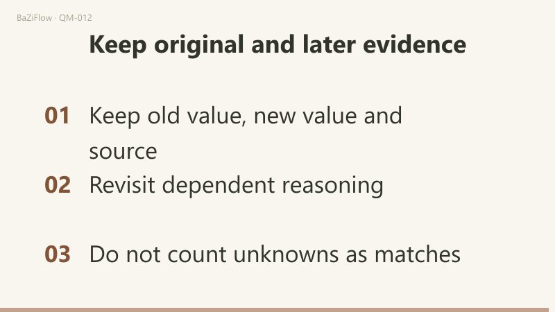 Q42 changes only Rest from 9 to 2 and keeps Tian Peng at 9; the Yang Fire Tiger row (Peng 8, Rest 3) tests whether the practice or just the answer was learned; a closing list keeps old value, new value and source, revisits dependent reasoning and never counts unknowns as matches.