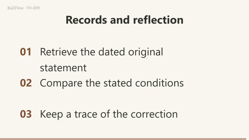 The clip first contrasts prepared (materials ready) with confirmed (explicit reply), then follows a Friday deadline, a reply the next week and the two dates kept separate, and ends with three checks: retrieve the dated original statement, compare the stated conditions, and keep a trace of the correction.