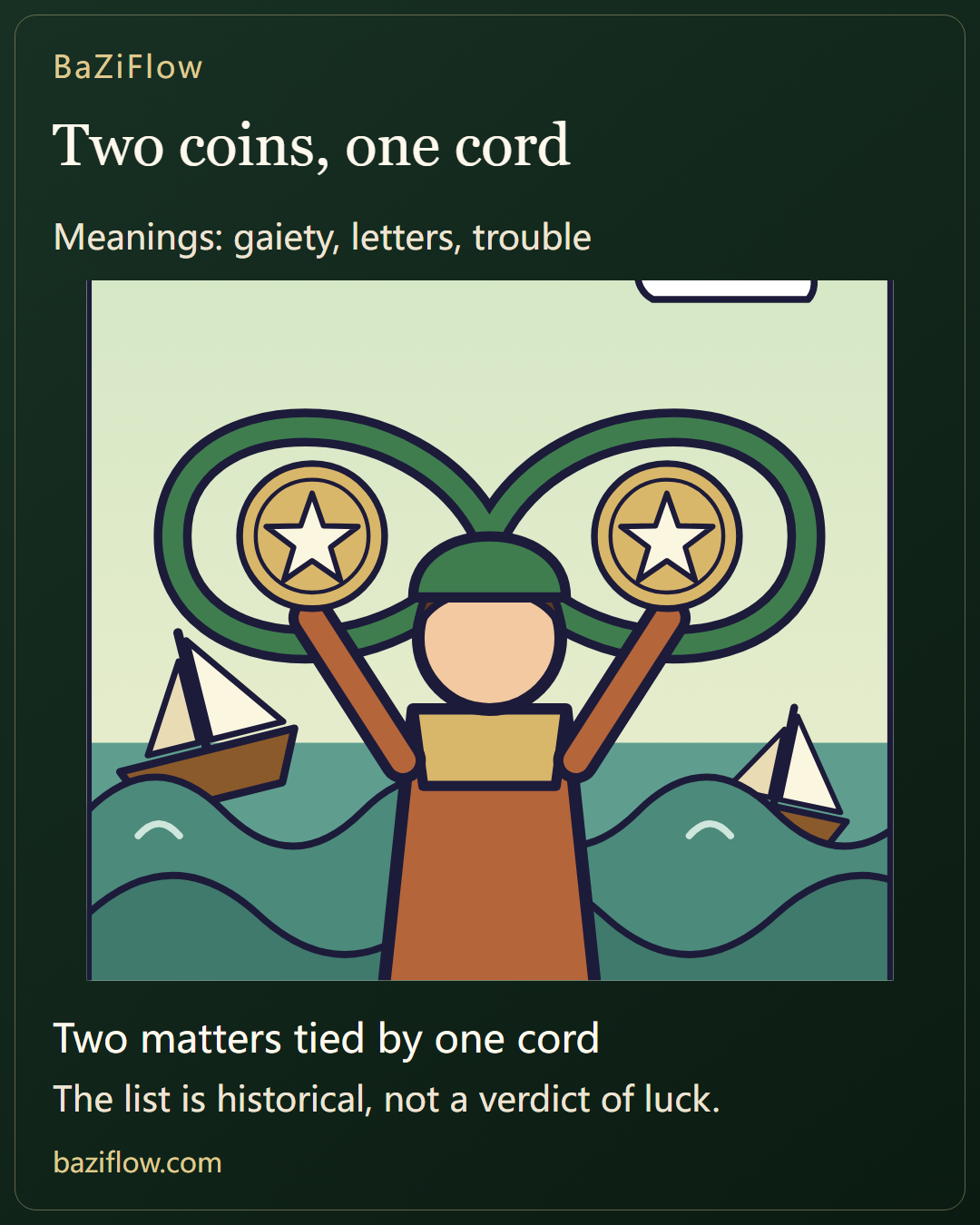 Two of Pentacles: two coins, one cord